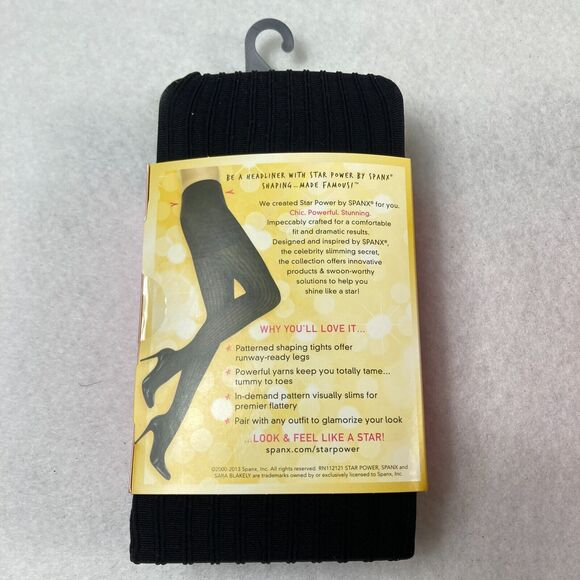 Star Power By Spanx Women's Size E Black Ribbed Row Shaping Tights Shapewear NWT - Picture 5 of 6